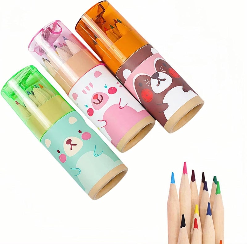 RyanDesign 3-Pack Mini Portable Colored Pencils Set – 12 Colors Each (36 Total) with Built-In Sharpener, 3.35” Miniature Art Pencils in Portable Tubes- Ideal for School, Classrooms & On-The-Go Creativity - Image 1